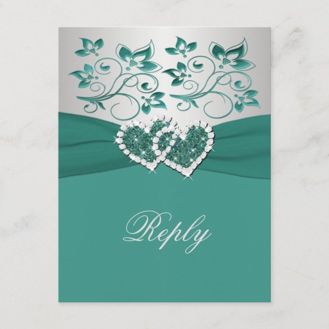 CINTA IMPRESA Tarjeta de respuesta floral teal y p (Anverso)