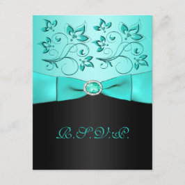 CINTA IMPRESA Tarjeta de respuesta RSVP Aqua, Flor