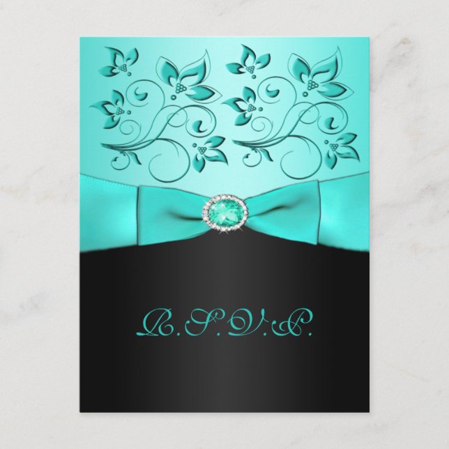 CINTA IMPRESA Tarjeta de respuesta RSVP Aqua, Flor (Anverso)