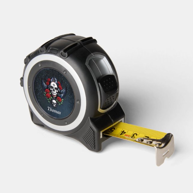 Cinta Métrica Ángel del cráneo de azúcar con Rosas. (Ángulo)