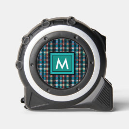 Cinta Métrica Clásico Teal Negro Cuadro Tartán Patrón Monograma