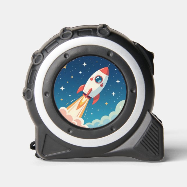 Cinta Métrica Cute cohete espacial despegando (Anverso)