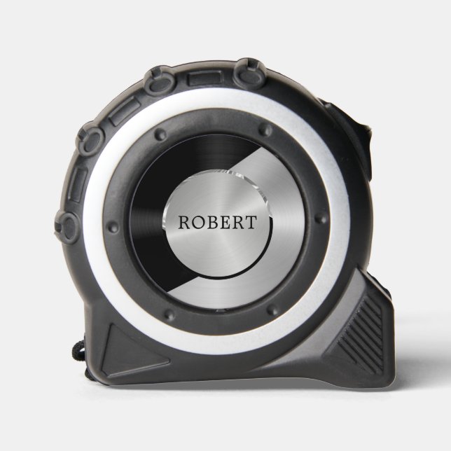 Cinta Métrica Diseño geométrico metálico moderno negro y platead (Anverso)