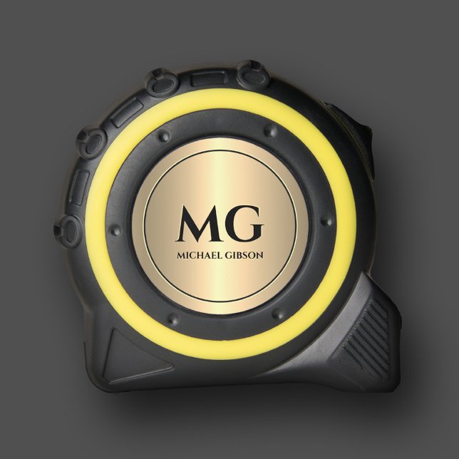Cinta Métrica Elegante Monograma Iniciales Oro Negro (Elegant Monogram Initials Black Gold Tape Measure
)