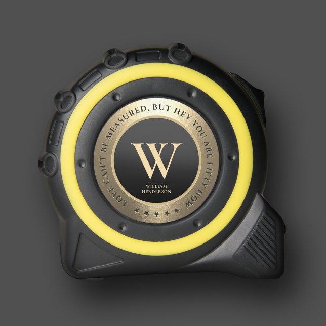 Cinta Métrica Elegante Monograma Negro Oro 40 50 60 Cumpleaños (Elegant Monogram Black Gold 40 50 60 Birthday Tape Measure
)