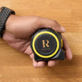 Cinta Métrica Elegante Monograma personalizado negro y oro