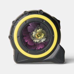 Cinta Métrica Flor fractal abstracta moderna purpura gris khaki