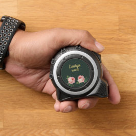 Cinta Métrica Flor rosa y hojas en verde oscuro