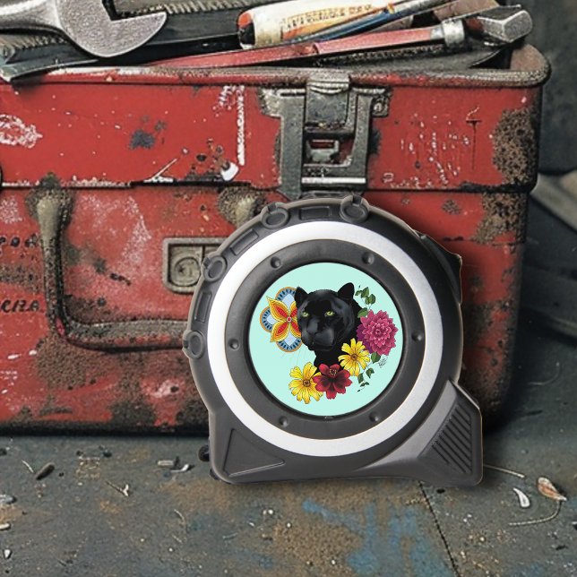 Cinta Métrica Flores de retrato jaguar negro (Subido por el creador)