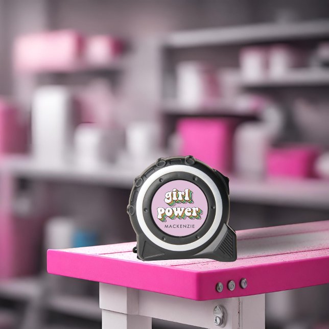 Cinta Métrica Groovy retro poder Chica arcoiris (Groovy Retro Trendy Rainbow Girl Power Tape Measure)