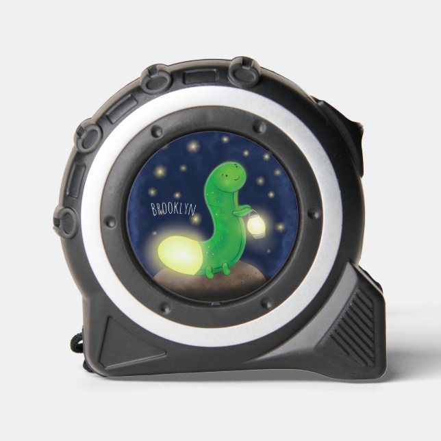 Cinta Métrica Ilustracion personalizado de gusano de brillo verd (Anverso)