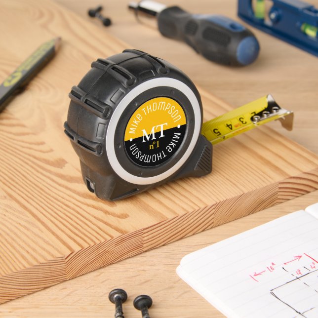 Cinta Métrica mitad negro mitad amarillo 2-iniciales Modern° 1 (Carpintería)