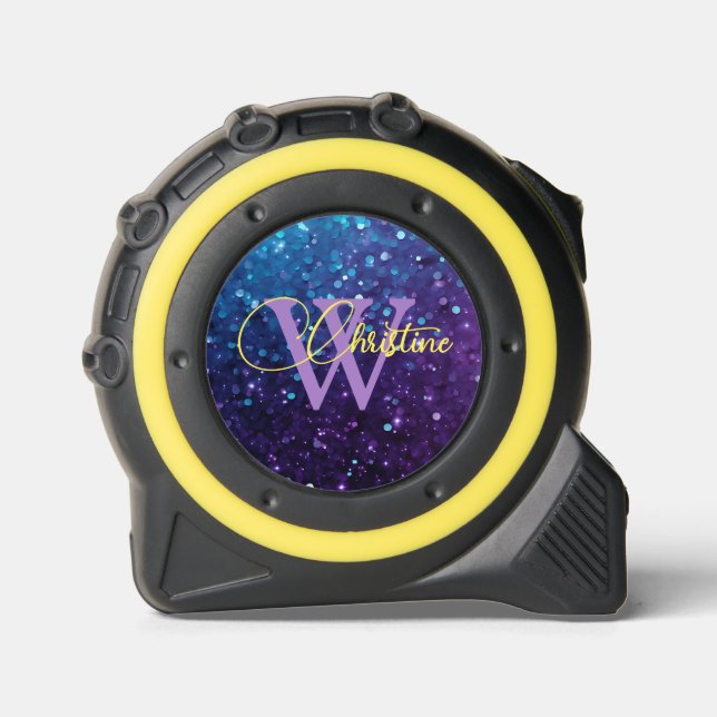 Cinta Métrica Moda Purpurina de degradado azul turquesa morado (Anverso)