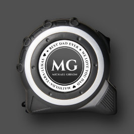 Cinta Métrica Modern Monograma Cumpleaños Papá Negro Blanco