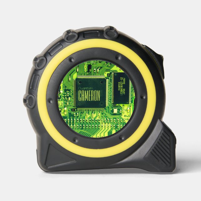 Cinta Métrica Moderno circuito impreso verde Microchip Geek Pers (Anverso)