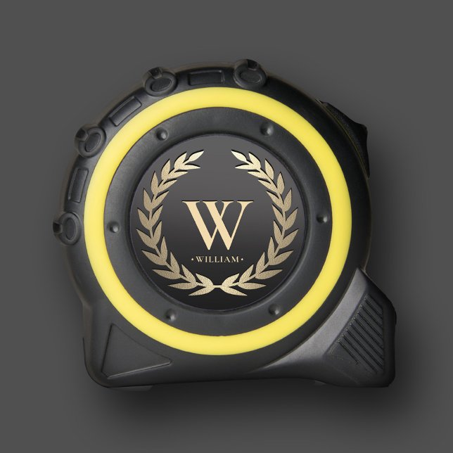 Cinta Métrica Moderno Monograma Inicial Elegante Wreath de Oro N (Modern Monogram Initial Elegant Black Gold Wreath Tape Measure
)
