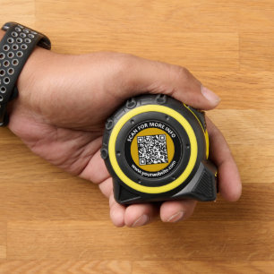 Cinta Métrica Moderno oro Negro Código QR Personalizado Texto bl