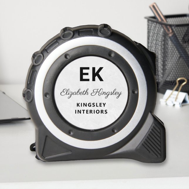 Cinta Métrica Moderno y elegante nombre de mármol blanco y negoc (Subido por el creador)