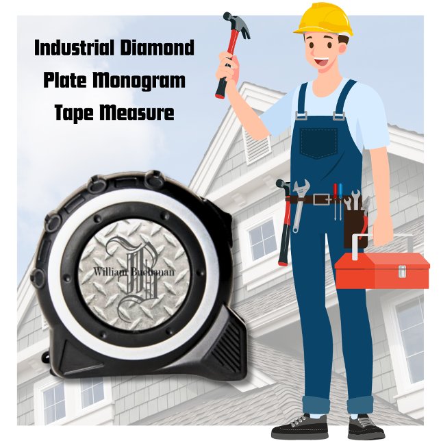 Cinta Métrica Monograma de placa de diamante de acero de níquel  (Industrial Nickel Steel Diamond Plate Monogram Tape Measure)