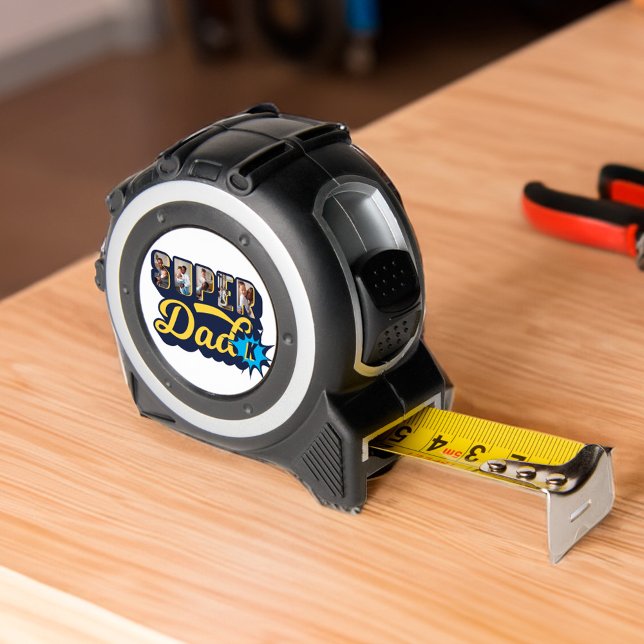 Cinta Métrica Monograma de superhéroe de fotos de Personalizado  (Super Dad Custom Photos Superhero Monogram Tape Measure)