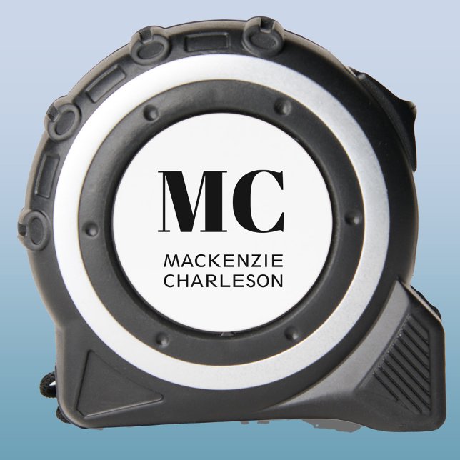 Cinta Métrica Monograma Dos Iniciales Personalizado de nombres (Modern monogram initials with custom name tape measure for gift or business promotional branding)