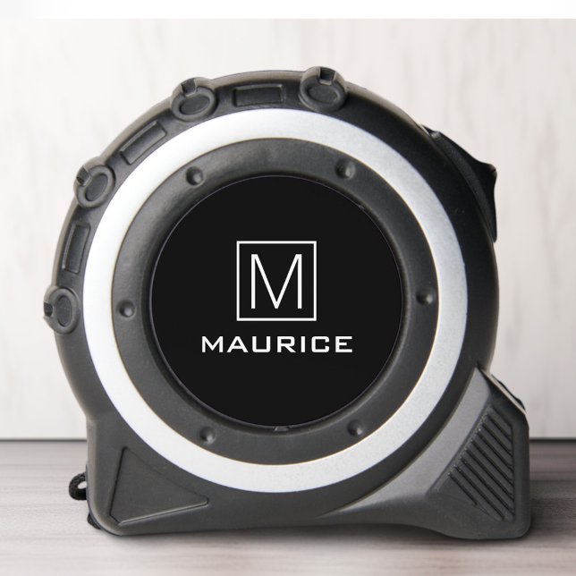 Cinta Métrica Monograma inicial y nombre negro elegante (Monogram initial and name elegant black tape measure)