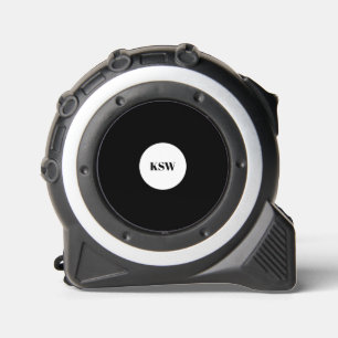 Cinta Métrica Monograma moderno círculo blanco negro personaliza