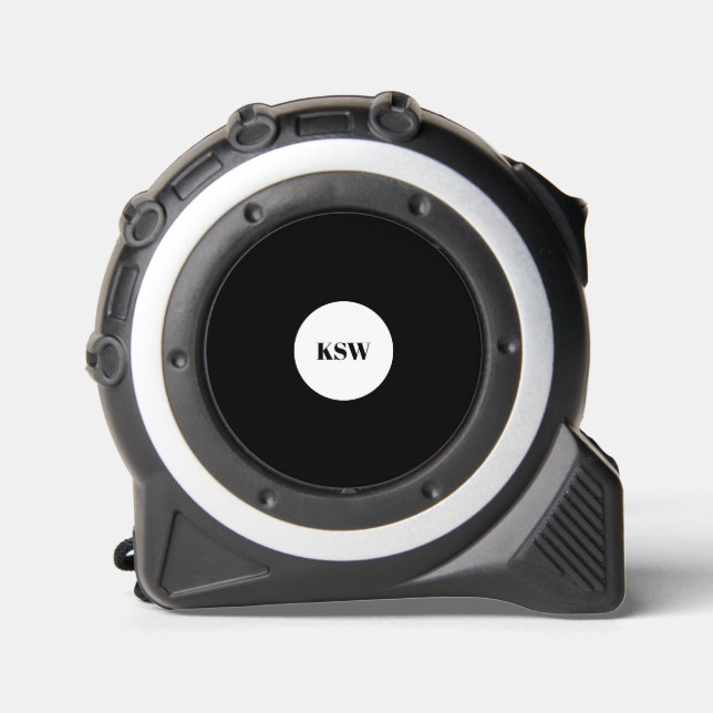 Cinta Métrica Monograma moderno círculo blanco negro personaliza (Anverso)