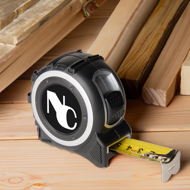 Cinta Métrica Monograma Negrita Overlapping Iniciales Negro y Bl (Monogrammed with modern interlocking double initials - great gift for carpenter or other tradesman)