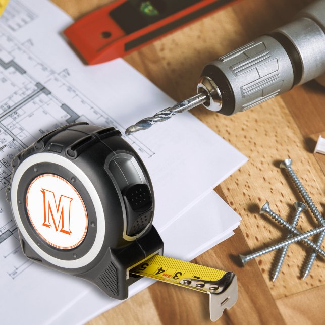 Cinta Métrica Naranja Guay personalizado Monograma Niños Moribun (Custom Cool Orange Monogram Kids DIYers Crafters Tape Measure)