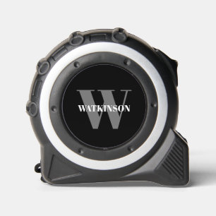 Cinta Métrica Nombre blanco negro gris monogramado inicial moder