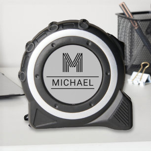Cinta Métrica Nombre de monograma de plata moderno personalizado