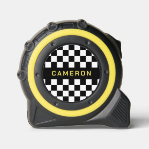 Cinta Métrica Nombre del tablero de verificación retro amarillo