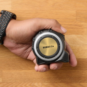 Cinta Métrica Nombre minimalista con fondo metálico dorado
