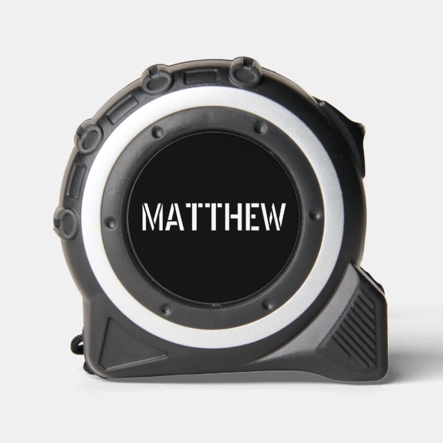 Cinta Métrica Nombre personalizado moderno minimo blanco negro (Anverso)