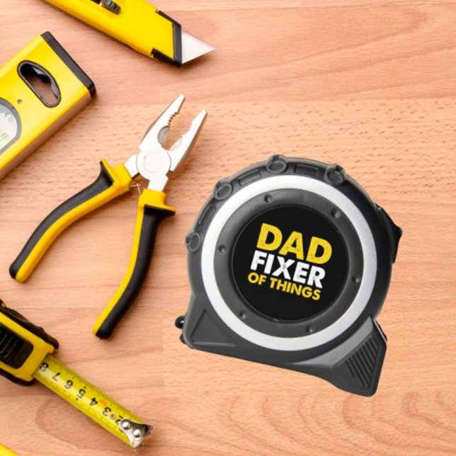 CINTA MÉTRICA PAPÁ FIXER DE LAS COSAS NEGRO BLANCO AMARILLO (dad fixer of things funny christmas or father day present for your beloved handymand in your life)