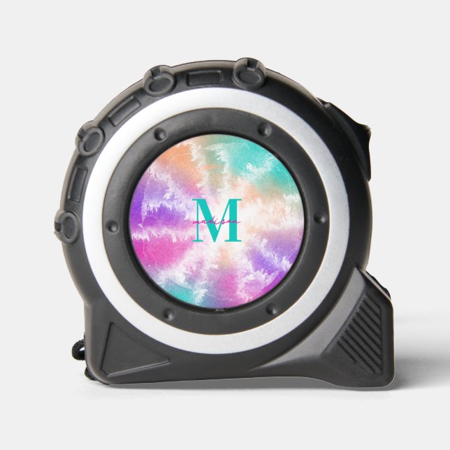 Cinta Métrica Pastel de tinte rosado Naranja Verde azulado Monog (Anverso)