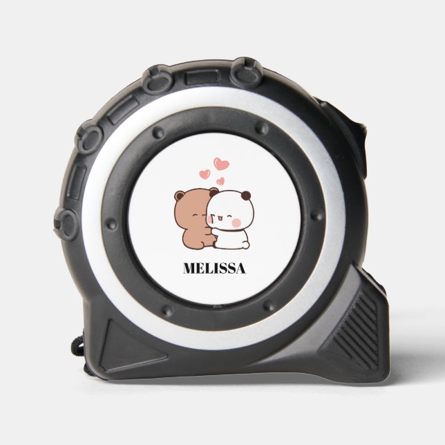 Cinta Métrica Personalizado Cute Couple, Bear & Panda añada tu n (Anverso)