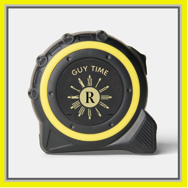 Cinta Métrica Personalizado Guy Time Clock Monograma Oro Negro (Subido por el creador)