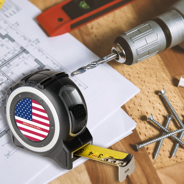 Cinta Métrica Personalizado Monograma de oro Estados Unidos Band (Custom Gold Monogram USA American Flag Patriotic Tape Measure)