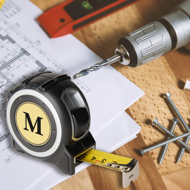 Cinta Métrica Personalizado Monograma negro DIYers Carpenter Cra (Custom Black Monogram DIYers Carpenters Crafters Tape Measure)