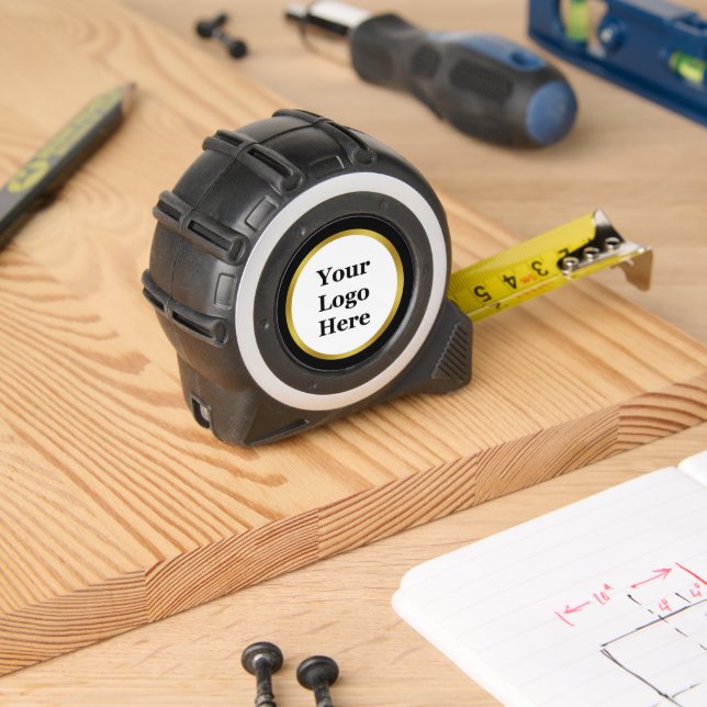 Cinta Métrica Plantilla de logotipo negro, blanco y dorado (Carpintería)