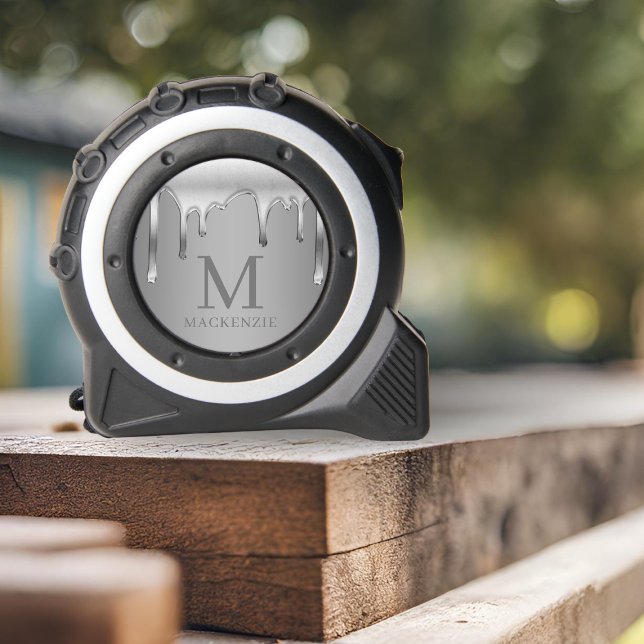 Cinta Métrica Recorrido Monograma de cromo metálico líquido (Dripping Liquid Metallic Chrome Monogram Tape Measure)