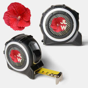 Cinta Métrica Rojo Hibiscus Modern Smokey Gray Stripe Iniciales