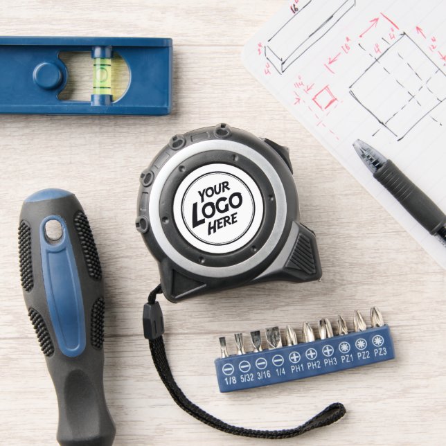 Cinta Métrica Su logotipo aquí | Blanco y negro básico (Taller)