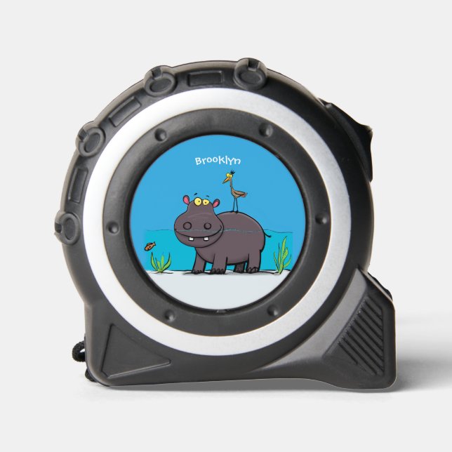 Cinta Métrica Un gracioso hipopótamo con personalizado de pájaro (Anverso)