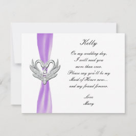 Cinta Morada Plateada Cisnes Dama de Honor Tarjeta