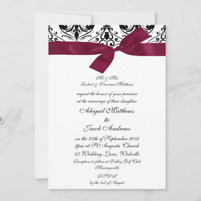 Cinta negra y borgoñona - Invitación a la boda (Anverso)