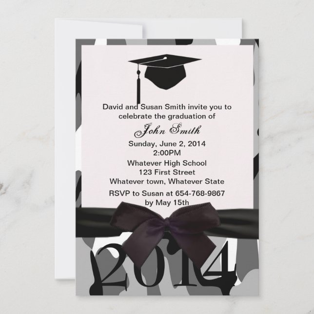 Cinta Negra Y Invitación De Graduación De Camo Gri (Anverso)