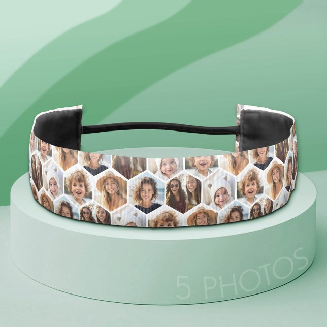 Cinta Para La Cabeza 5 Collage de fotos Honeycomb Hexagon Pattern - bla (Custom Photo Headband)